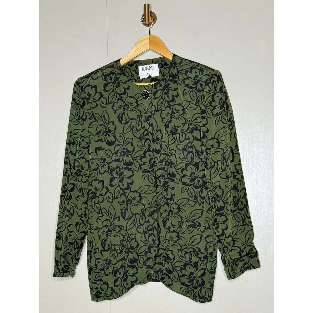 Kasper ASL Vintage Olive Floral‎ Skirt Suit Set Size 10 Cottagecore